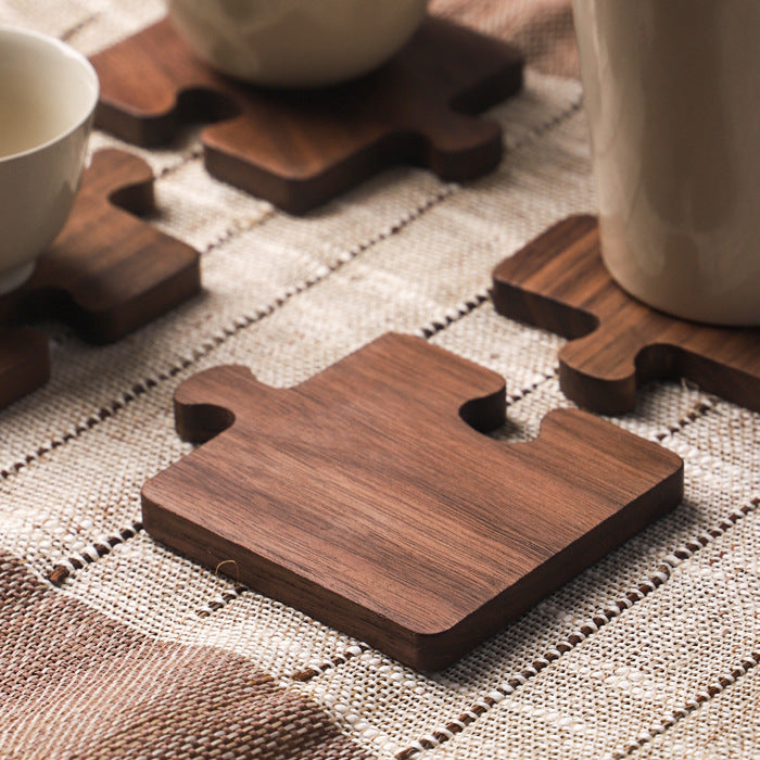 Walnut Coaster Solid Wood Log Teacup - 4pc Set